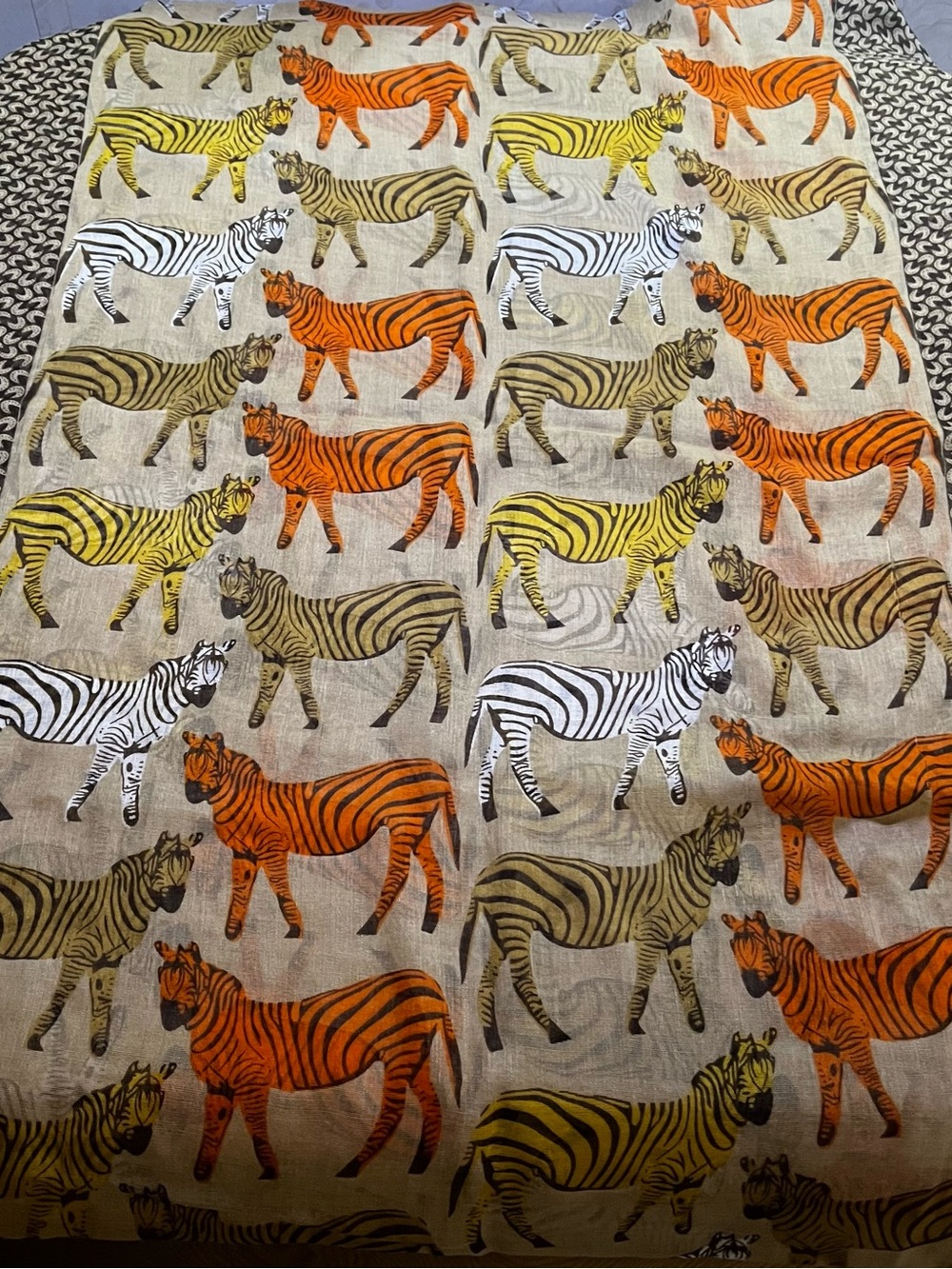Sheer Striped Zebra Print Infinity Scarf in Orange, Yellow, White, Brown